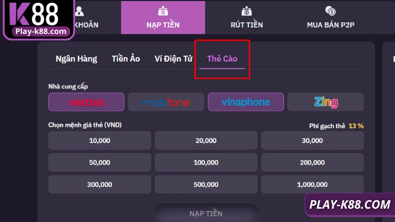 Thẻ cào phương thức nạp tiền đang thịnh hành